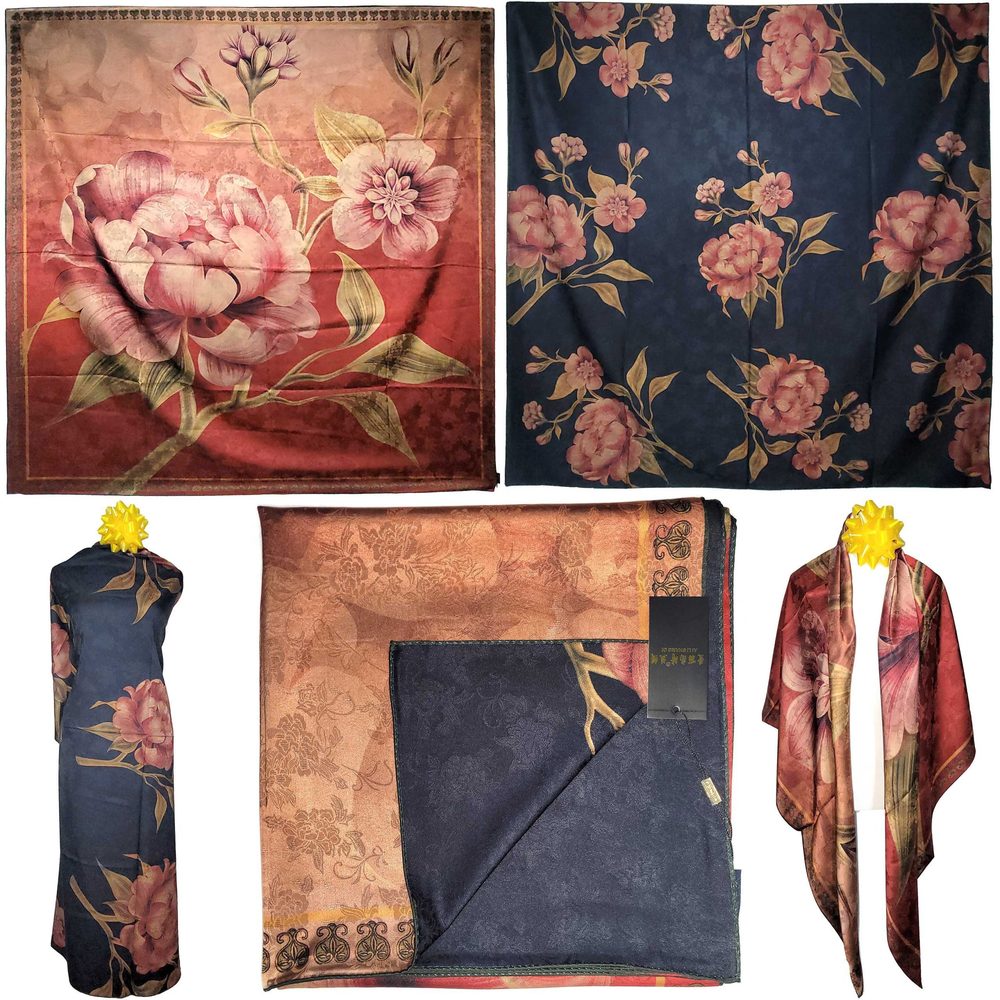 NWT Double Sided Silk Scarf 53"x53" Large Square Shawl Wrap XiangYunShal 22631